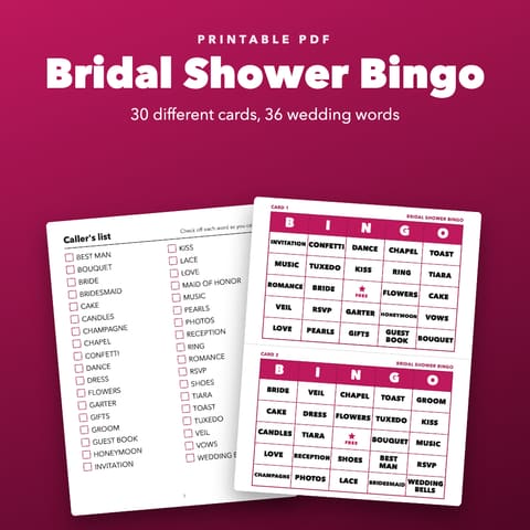 Bridal Shower Bingo: 30 Different Cards, cover