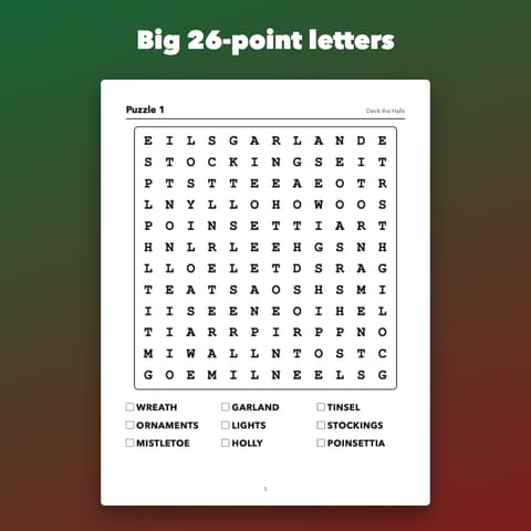 Large Print Christmas Word Search Printable for Seniors, preview 1