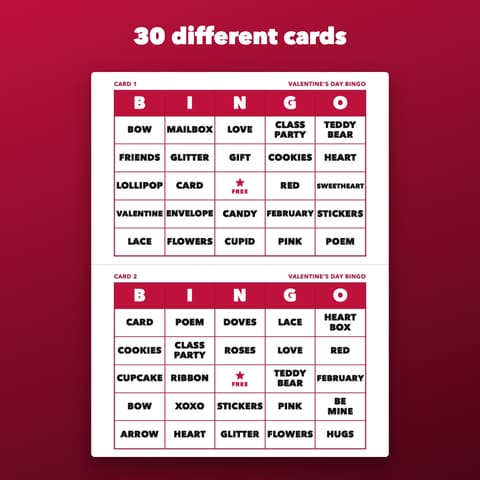 Valentine’s Day Bingo Printable for Kids and Classroom Parties, preview 1