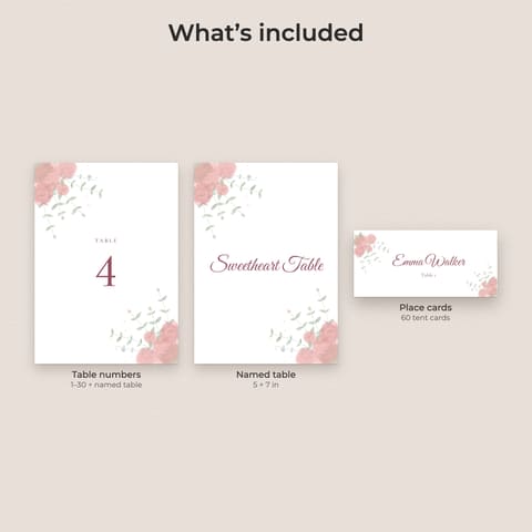 Watercolor Floral Wedding Table Numbers 1-30 and Place Cards, preview 1