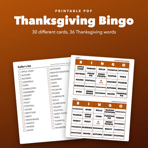 Thanksgiving Bingo Printable Family Game, cover