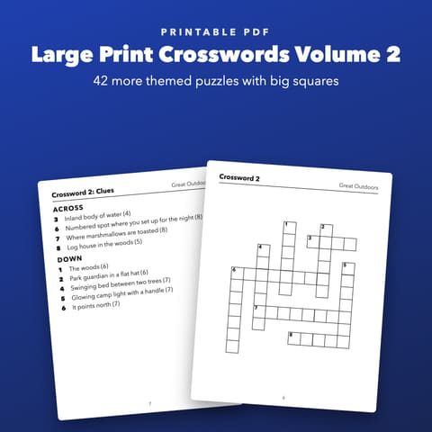 Large Print Crosswords Volume 2 Printable for Seniors, cover