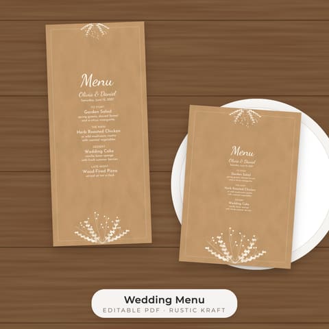 Rustic Kraft Wedding Menu Template, cover