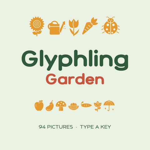 Glyphling Garden: 94 Garden Icon Font Pictures (OTF TTF), cover