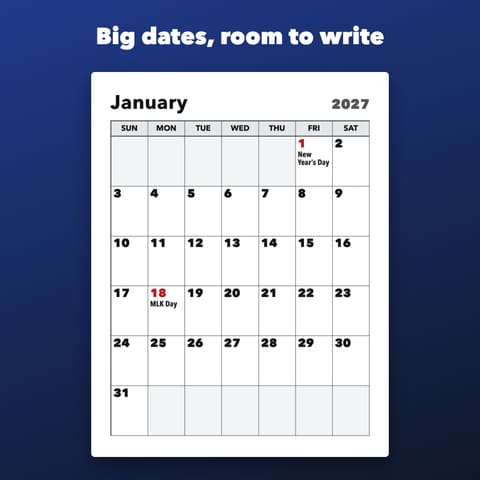 2027 Large Print Calendar Printable, preview 1