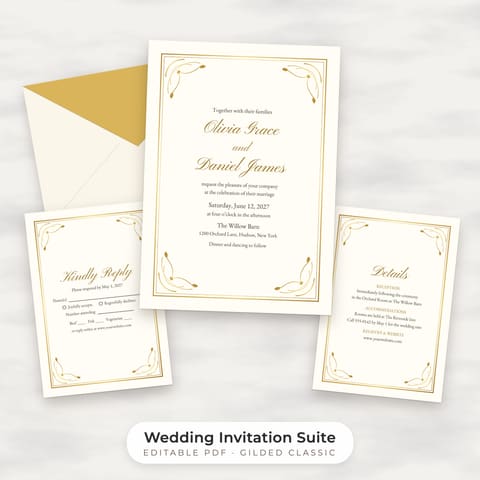 Classic Gold Wedding Invitation Suite Template, cover