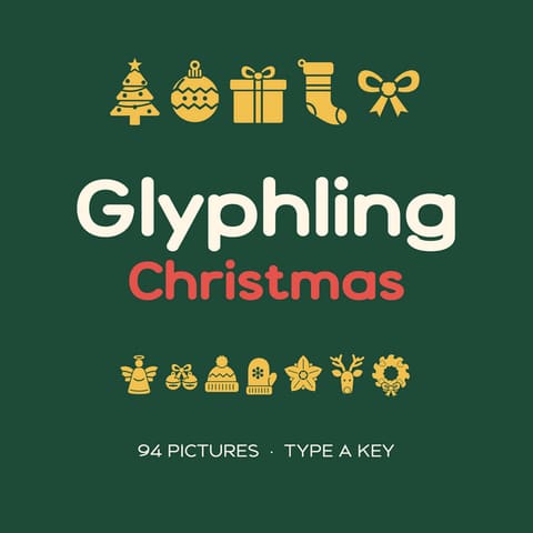 Glyphling Christmas: 94 Christmas Icon Font Pictures (OTF TTF), cover
