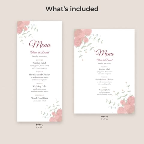 Watercolor Floral Wedding Menu Template, preview 1