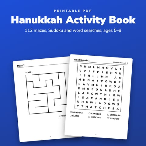 Hanukkah Activity Book Printable for Kids Ages 5 to 8, cover