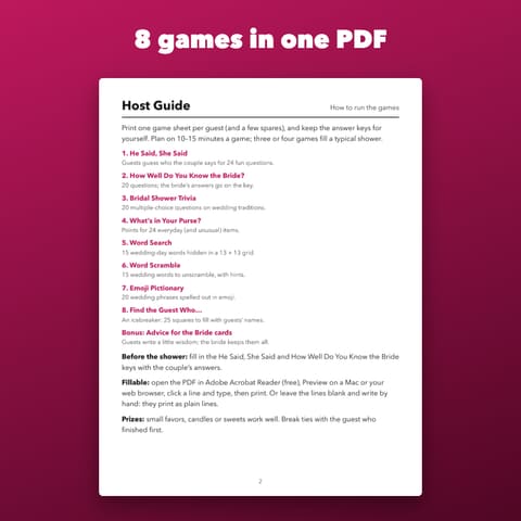 Bridal Shower Games Bundle: 8 Games with Answer Keys, preview 1