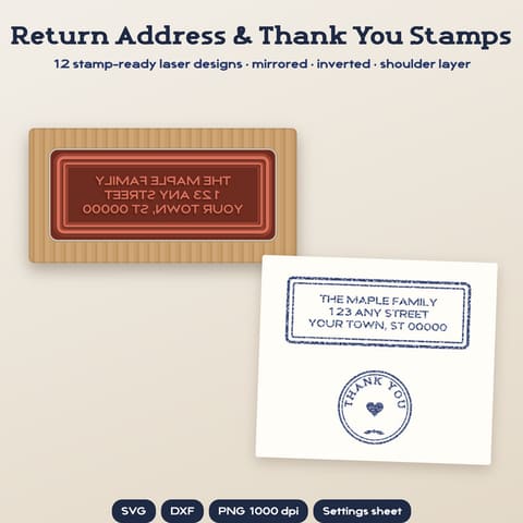 Return Address and Thank You Rubber Stamp Frames: 12 Stamp-Ready Laser Files, cover