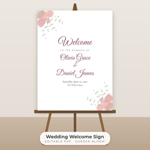 Watercolor Floral Wedding Welcome Sign Template, cover