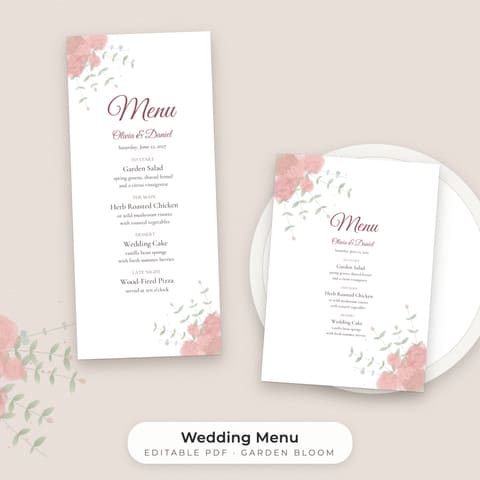 Watercolor Floral Wedding Menu Template, cover