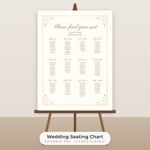 Classic Gold Wedding Seating Chart Template, cover