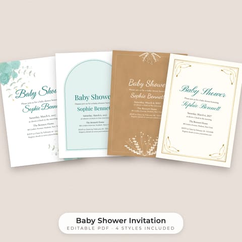 Baby Shower Invitation Template: 4 Styles (Editable PDF), cover