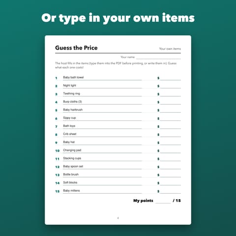 Guess the Price Baby Shower Game: 15 Items, preview 2