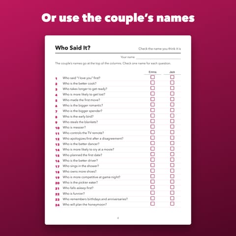 He Said She Said Bridal Shower Game: 24 Questions, preview 3