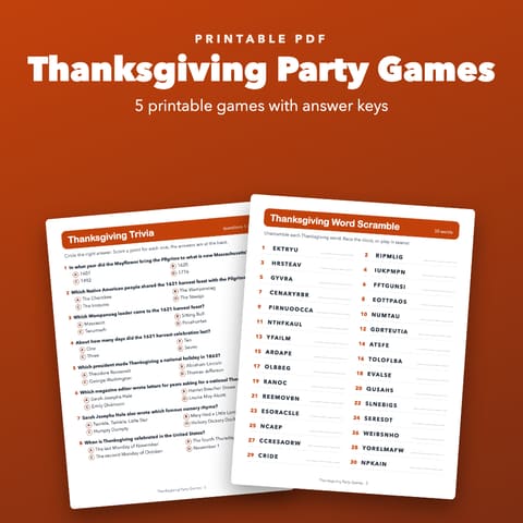 Thanksgiving Party Games Printable for Family, cover