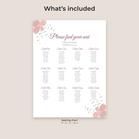 Watercolor Floral Wedding Seating Chart Template, preview 1