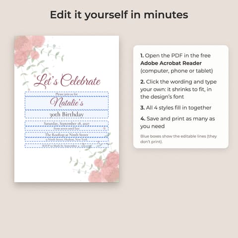 Birthday Invitation Template: 4 Styles (Editable PDF), preview 2
