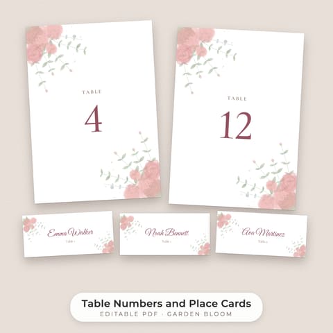 Watercolor Floral Wedding Table Numbers 1-30 and Place Cards, cover