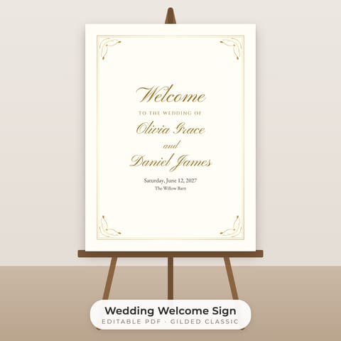 Classic Gold Wedding Welcome Sign Template, cover