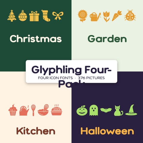 Glyphling Four-Pack: Christmas, Garden, Kitchen and Halloween Icon Fonts, cover