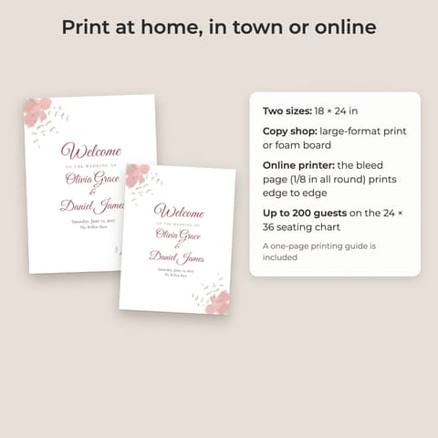 Watercolor Floral Wedding Welcome Sign Template, preview 3