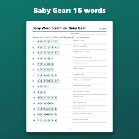Baby Shower Word Scramble: 30 Puzzles, preview 1