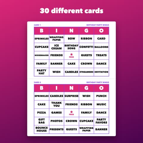 Birthday Party Bingo: 30 Cards for Kids and Adults, preview 1