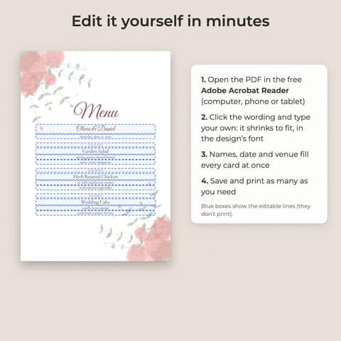 Watercolor Floral Wedding Menu Template, preview 2