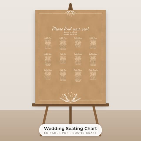 Rustic Kraft Wedding Seating Chart Template, cover