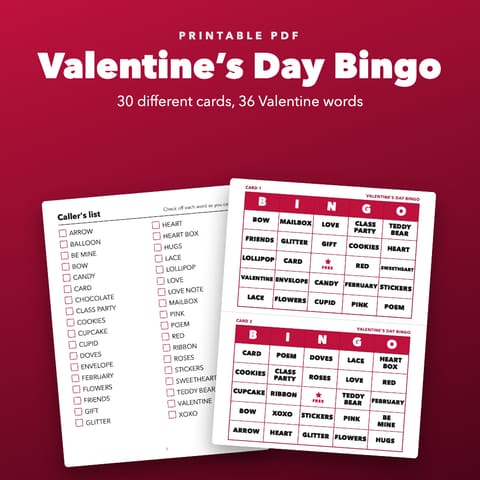 Valentine’s Day Bingo Printable for Kids and Classroom Parties, cover