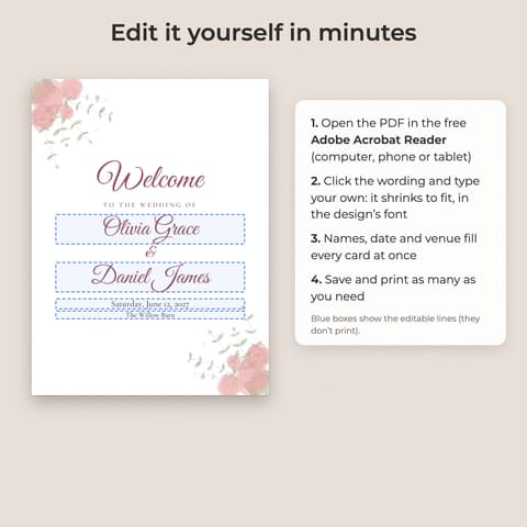 Watercolor Floral Wedding Welcome Sign Template, preview 2