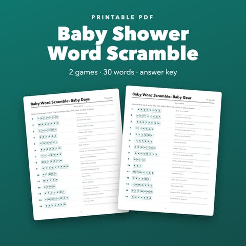 Baby Shower Word Scramble: 30 Puzzles, cover