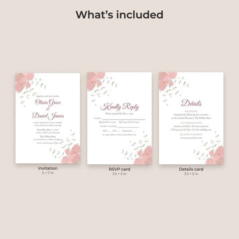 Watercolor Floral Wedding Invitation Suite Template, preview 1