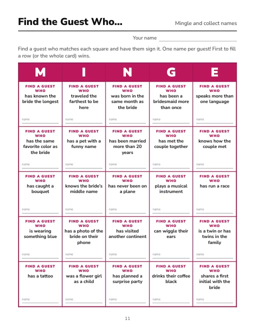 Find the Guest Who mingling game grid