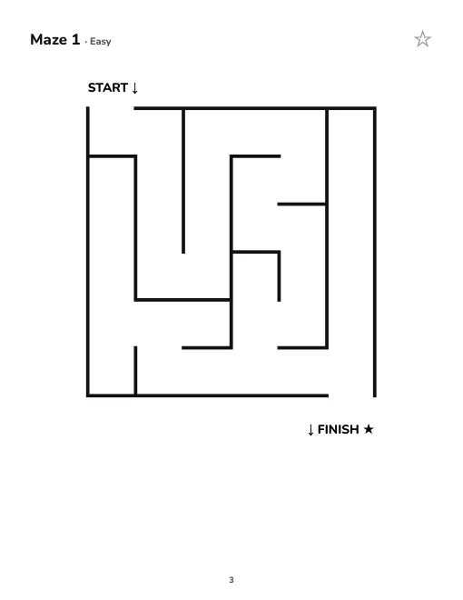An easy maze for kids with a start arrow and a finish star