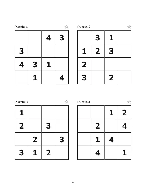 Four little 4x4 sudoku puzzles for kids