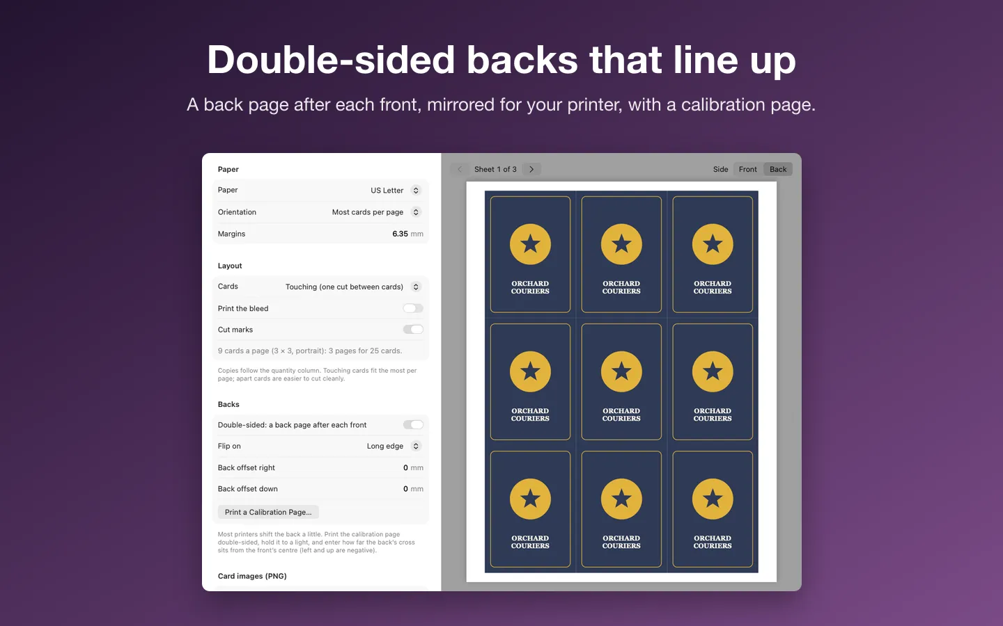 Double-sided printing: the back page, long-edge flipping, back offsets and the calibration page