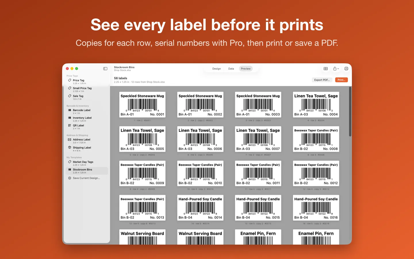 The preview of every label in the job before it prints