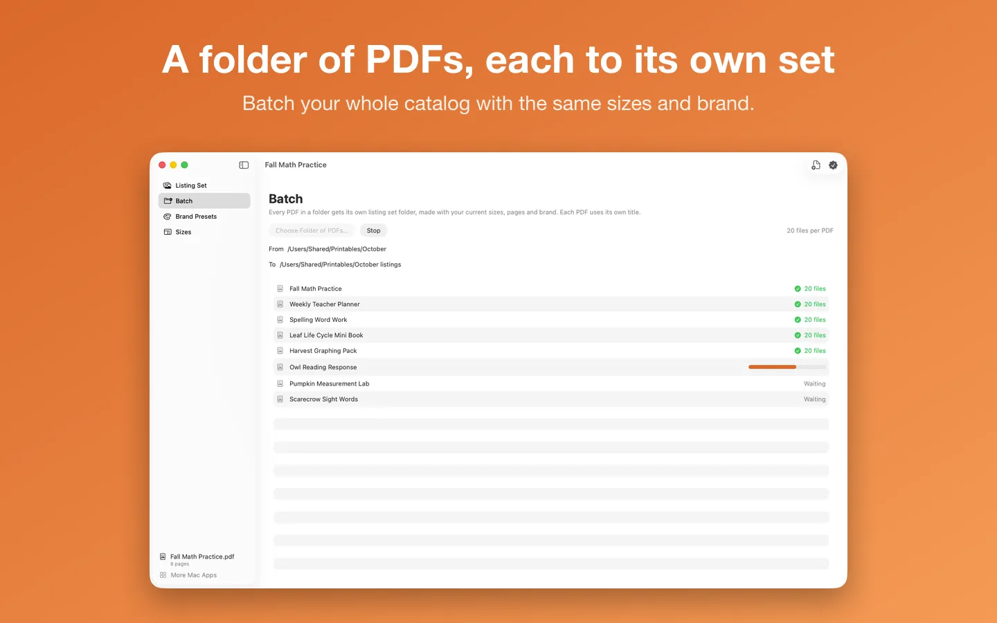 Batch: a folder of PDFs, each made into its own listing set