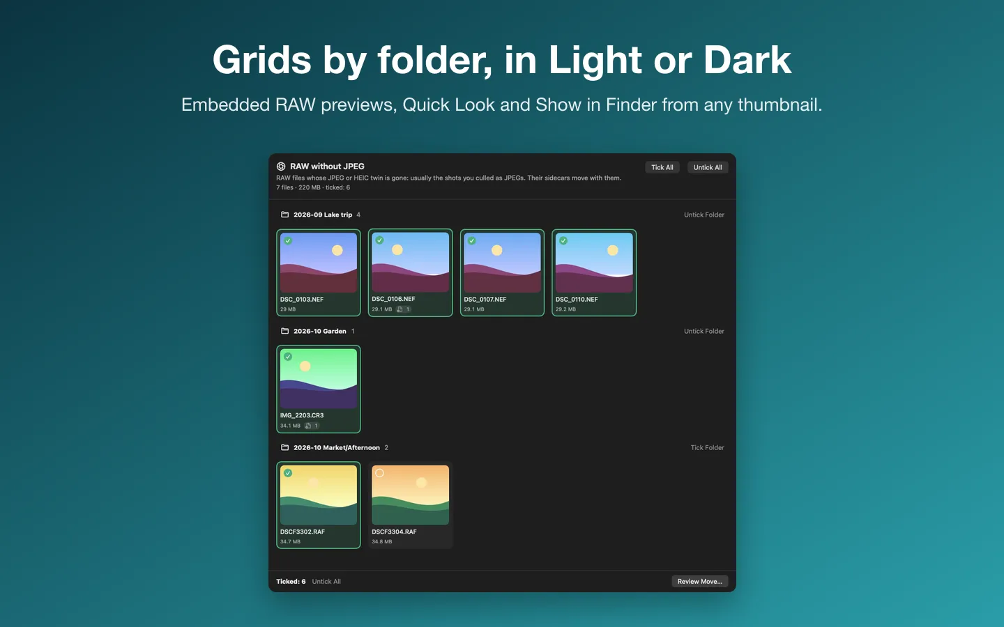 The RAW thumbnails in Dark mode