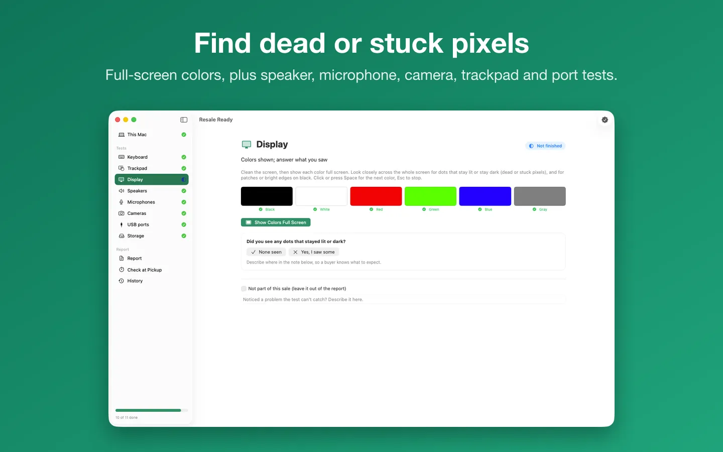 The display test: full-screen colors to find dead or stuck pixels